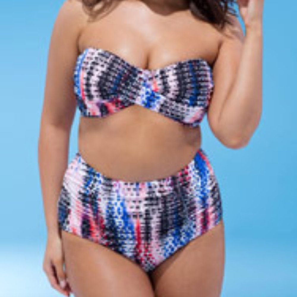 NEW WITHOUT TAGS Valentine Bazaar Ruched Bandeau High Waist Bikini Set Size 18